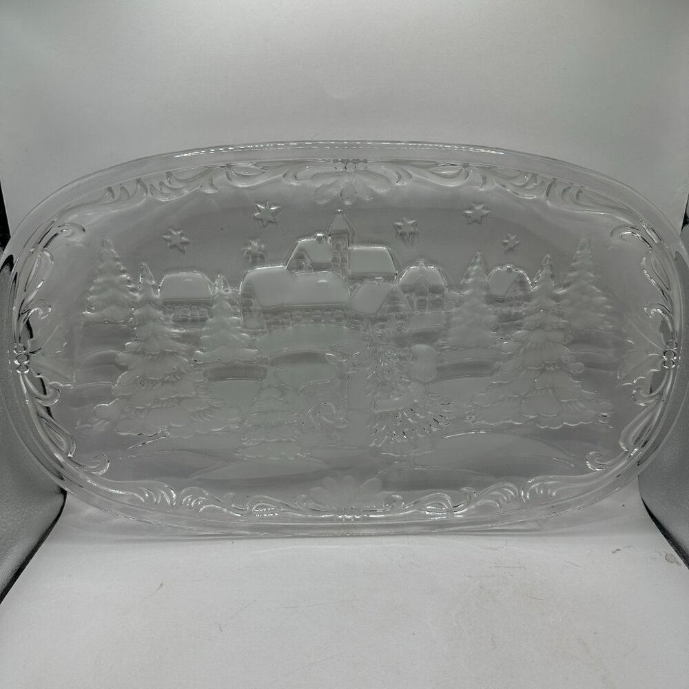 Mikasa Frosted COOKIE TRAY Serving Plate 15" X 9" Deer Christmas Trees Forest